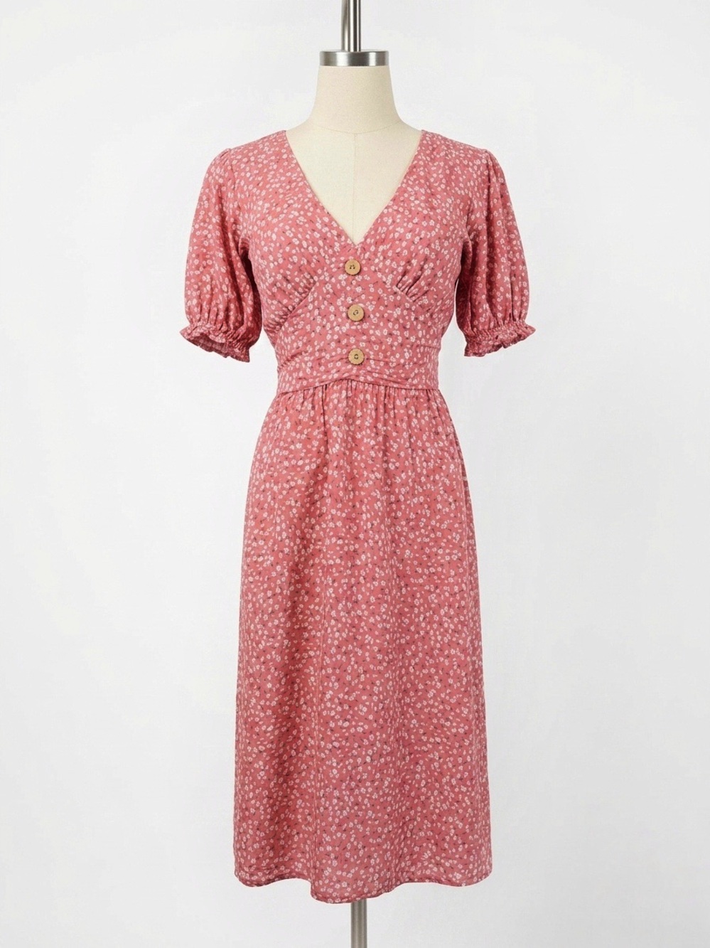 Snowflake Dusty Blush Pink Ditzy Floral Cottagecore Dress